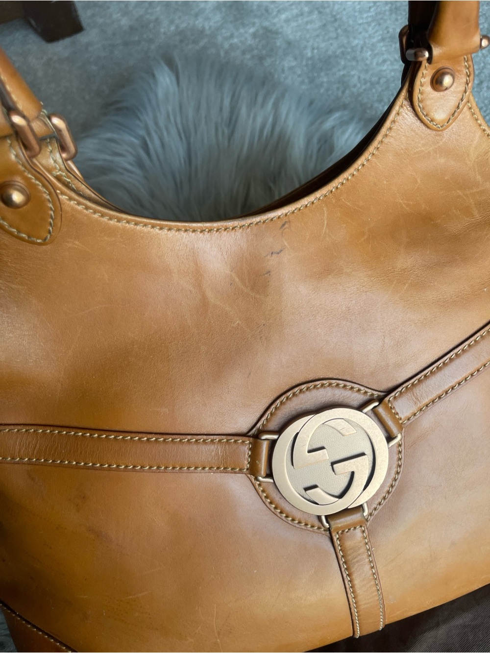 Authentic Gucci vintage interlock GG hobo tan shoulder bag - Picture 5 of 16